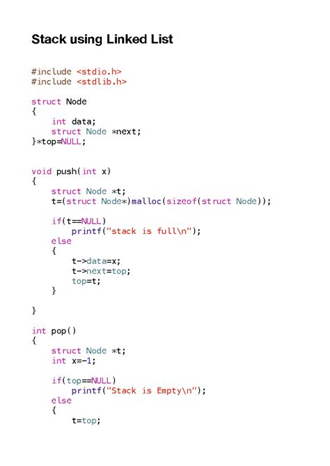 notes on dsa and algo - Stack using Linked List #include #include - Studocu