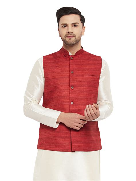 VASTRAMAY Men's Maroon Silk Blend Nehru Jacket – vastramay