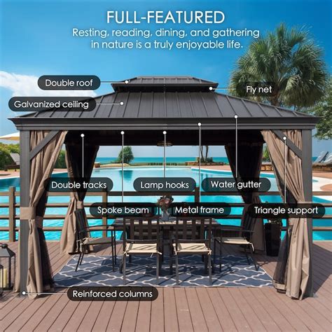 Kozyard 12-ft x 18-ft Alexander Gray Gazebo with Hardtop Roof (Screen ...