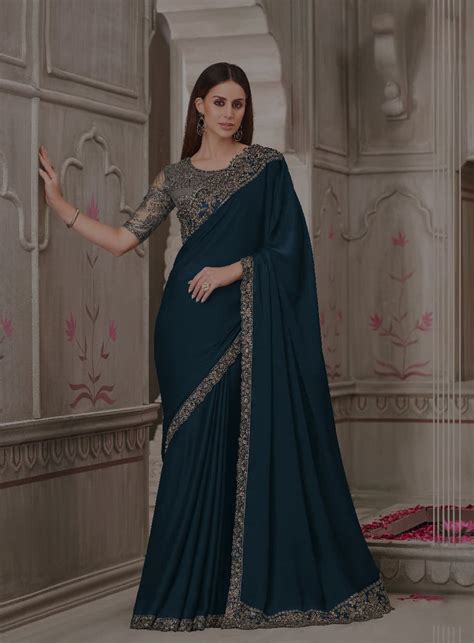 Blue Pure Organza Designer Saree 💙 | Heavy Embroidered Blouse 💫 | Part ...