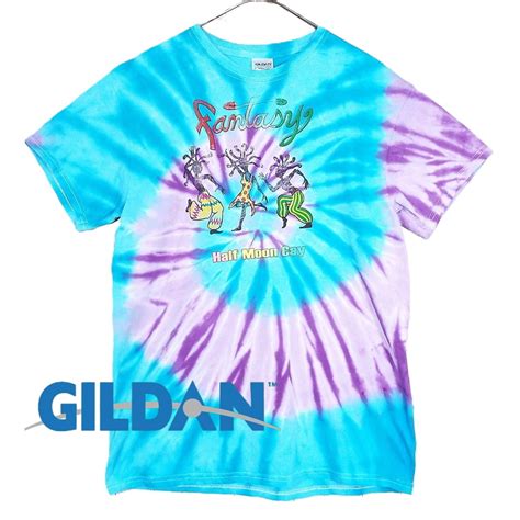 【ダイダイTシャツ】GILDAN Fantasy Half Moon Cay かすれプリ 半袖Tシャツ Mサイズ スカイブルー サイケデリック ...