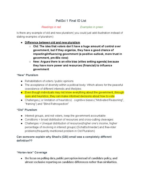 Poli Sci 1 Final Key Terms - PoliSci 1 Final ID List Readings in ...