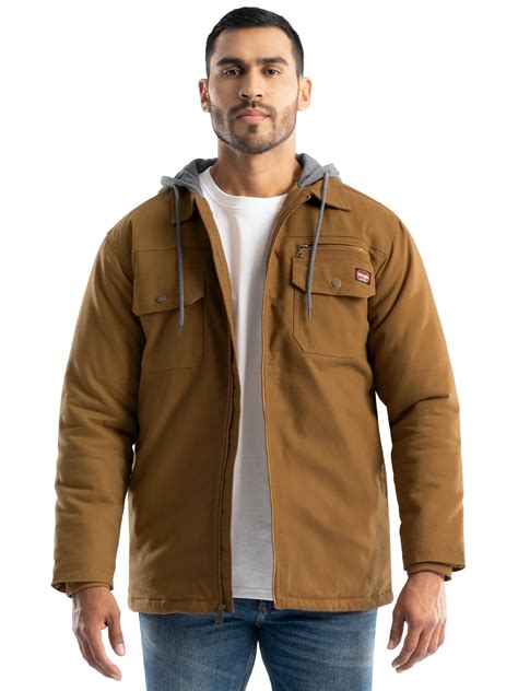 Wrangler Workwear Men's Quilted Lined Work Shirt Jacket with Hood, Size ...