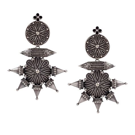 Yellow Chimes Genuine Silver look-alike Oxidised Chandbali Statement ...