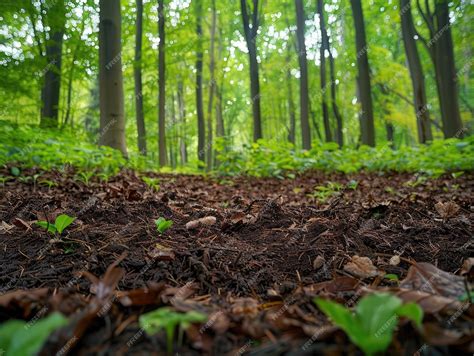 A forest floor with rich loamy soil covered in a layer of decomposing ...