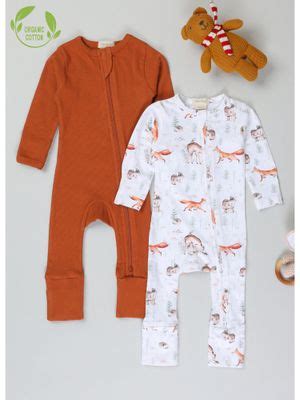 Buy Cot and Candy Full Sleeve Organic Cotton Kids Printed Zipsuit (Pack ...