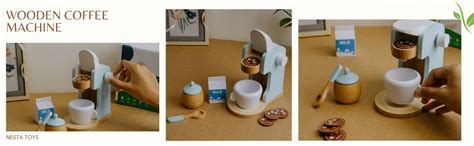 Buy Nesta Toys Wooden Coffee Machine Toy (Blue) | Pretend Play Kitchen ...