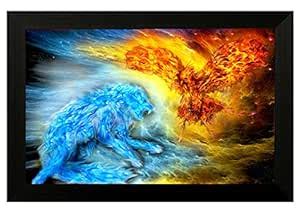 Pintura 'Snow Wolf and Fire Eagle Design' Framed Painting (Vinyl Board ...