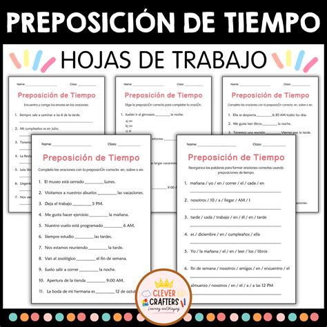 Preposition of Time Worksheet in Spanish - Preposición de tiempo para ...