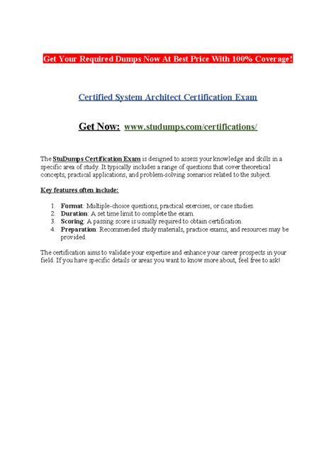 Certified System Architect Certification Exam Guide with Dumps - Studocu