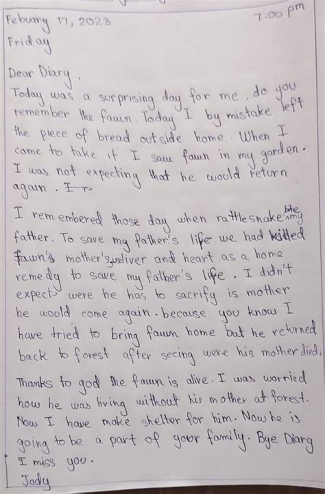 imagine you are Jody from jody's fawn and write a diary entry about ...