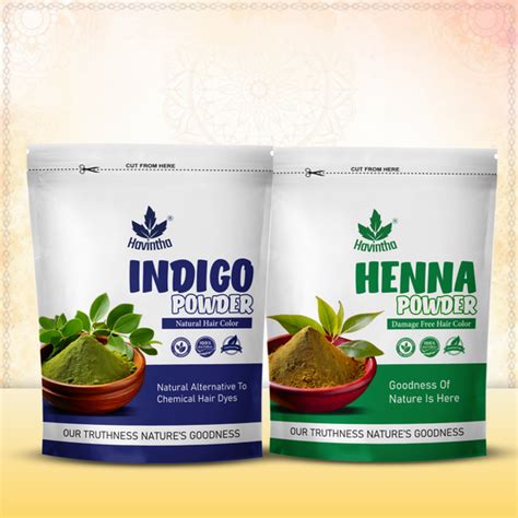 Havintha Natural Indigo Powder (200g) & Henna Powder (200g) Combo for