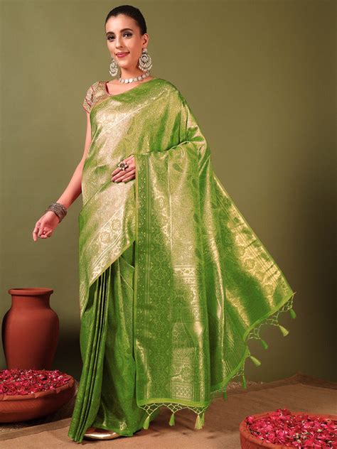 Traditional Banarasi Handloom Silk Saree with Ethnic Zari Paisley Weav ...