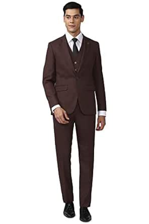 Buy Peter England Men Maroon Solid Slim Fit Wedding Three Piece Suit at ...
