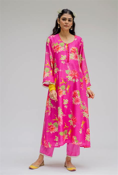 Pink Printed Nyra Kurta Set – Misri By Meghna Nayyar