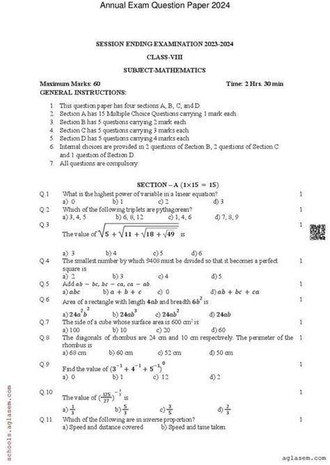 Image result for Maths Question Paper Class 8 Pre Ble