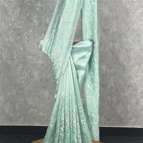 TISSUE SILK ORGANZA APPLIQUE EMBROIDERY SAREE – Itiha
