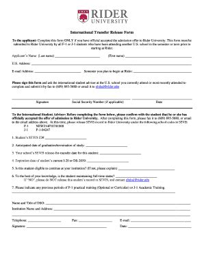 Fillable Online rider International Transfer Release Form - Rider ...
