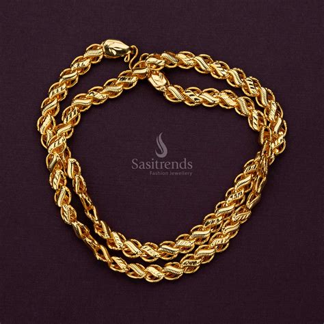 One Gram Micro Gold Plated Long Chain Leaf Design - Sasitrends