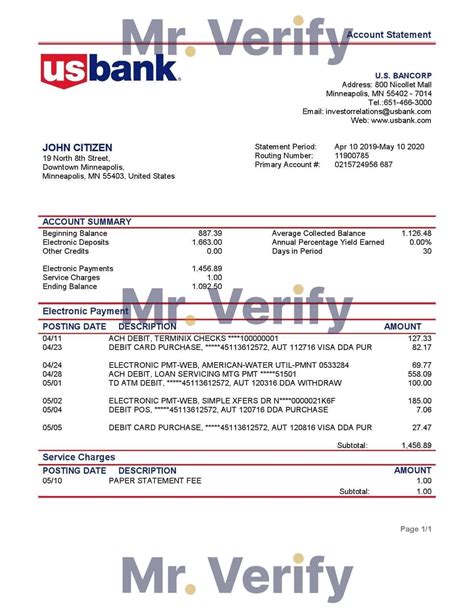 USA Bancorp Bank Proof Of Address Statement Template In Word And PDF Format