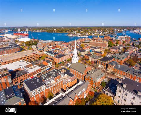 Portsmouth historic downtown aerial view at Market Square with historic ...