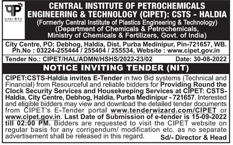 Archives - Tender Notices (Year - 2022) | CIPET | Central Institute of ...