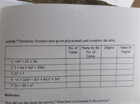 examine each given polynomials and complete the table - Brainly.ph