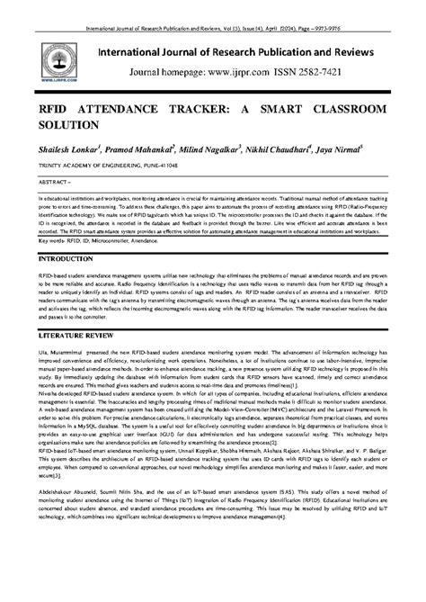 RFID Attendance Tracker: A Smart Classroom Solution (SPPU Research ...
