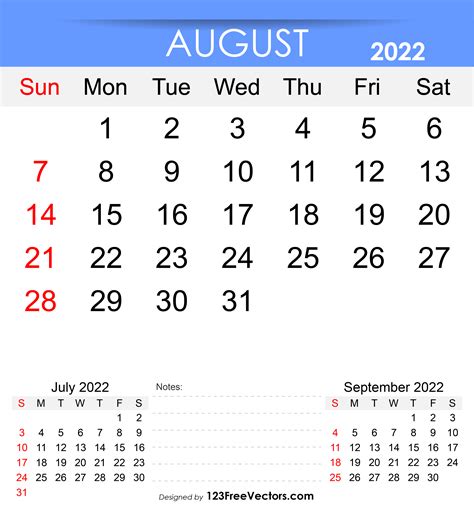 August Calendar 2022 Printable