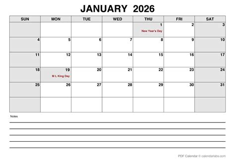 January 2026 Calendar with Holidays | CalendarLabs