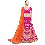 Buy KEDARFAB Women's Bangalore Silk Semi-stitched Lehenga Choli (Red ...