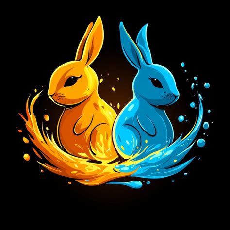 Fire and water rabbits | Premium AI-generated image