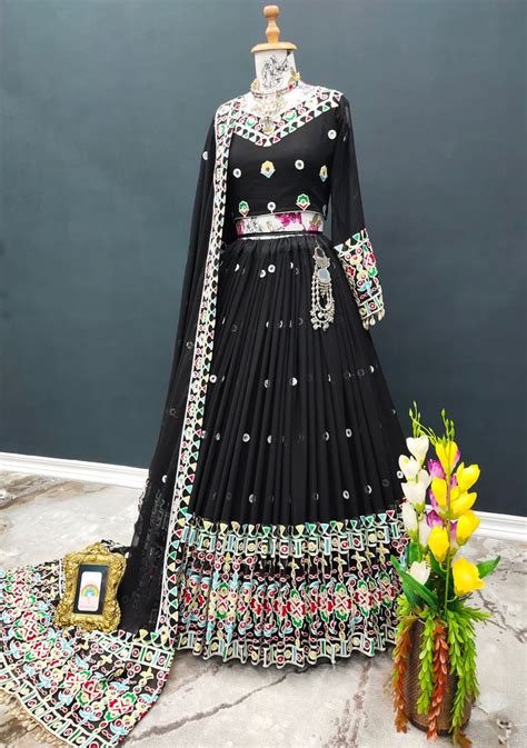 Gorgeous Black Color Mirror Embroidery Work Lehenga Choli