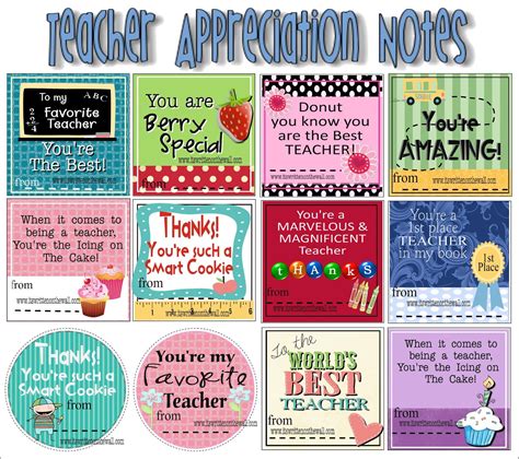 Printable Teacher Appreciation Ideas