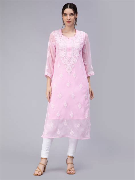 Seva Chikan Hand Embroidered Georgette Chikankari Kurta With Matching
