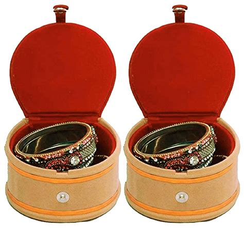 Kuber Industries Wooden 2 Pieces Velvet Small Round Bangle Box (Maroon ...