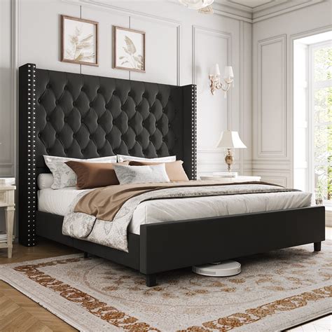 VANACC Queen Platform Bed Frame 61.4" Handmade Headboard Velvet Tall ...