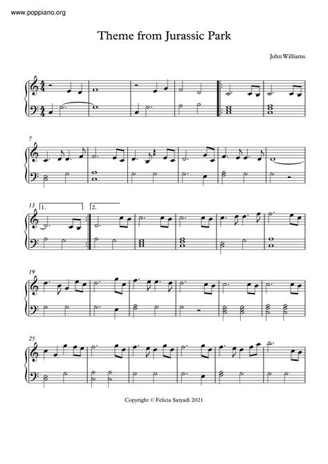Jurassic Park Theme | Sheet Music | Piano Score Free PDF Download | HK ...