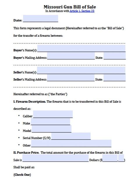 Free Missouri Firearm/Gun Bill of Sale Form | PDF | Word (.doc)
