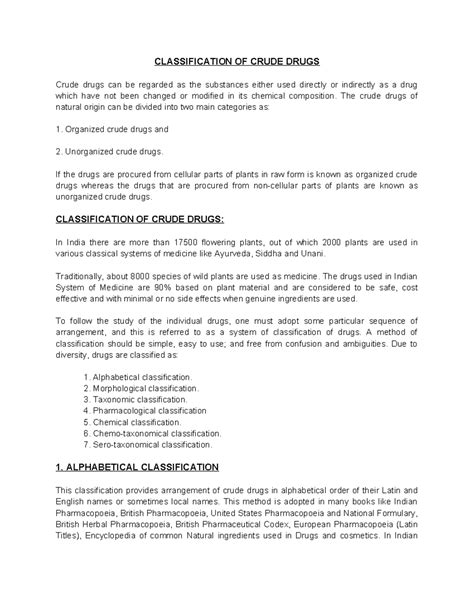 Classification OF Crude Drugs - CLASSIFICATION OF CRUDE DRUGS Crude ...