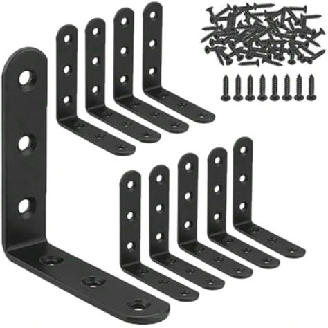 10PCS Black Metal Corner Angle Brackets 90 Degree Joint Fastener Flat L ...