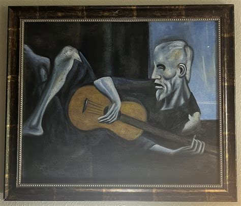 The Old Guitarist Pablo Picasso Oil Painting Reproduction Wood Framed ...