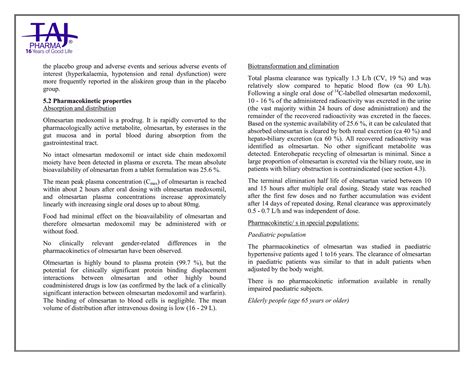 Olmesartan Tablets Taj Pharma SmPC | PDF