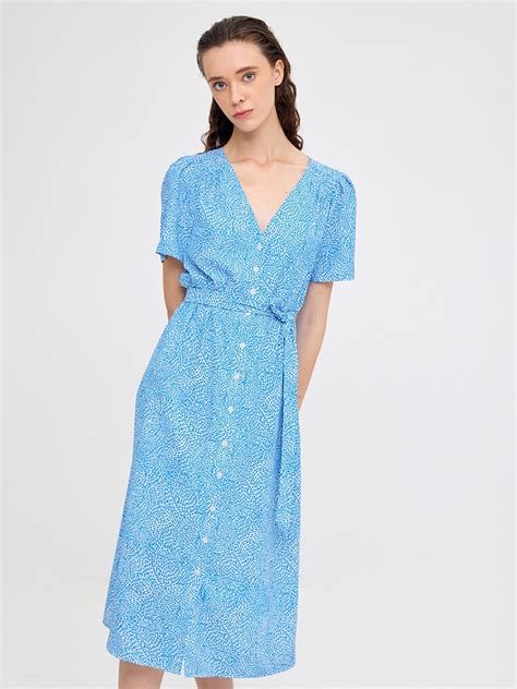 Blue & white ditsy print shirt dress