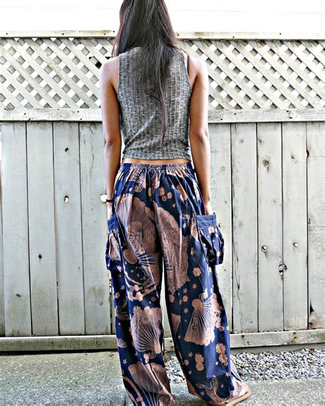 Siamurai — Soft blue comfy pants with pink fan koi fish...