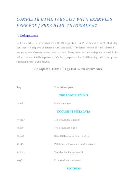 HTML TAGS - bzbhb - COMPLETE HTML TAGS LIST WITH EXAMPLES FREE PDF ...