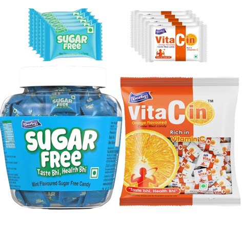 Derby Sugar-Free Mint Flavored Candy 330gram (Approx 115pcs) & Vitacin ...
