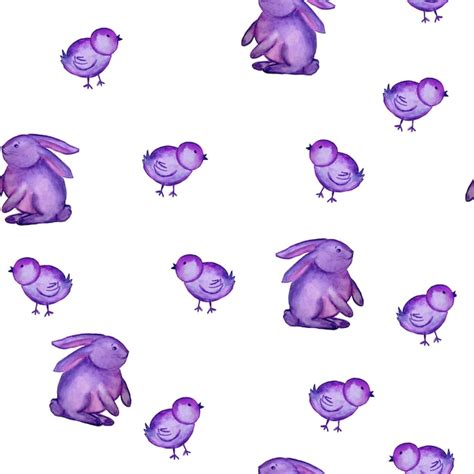 Easter bunnies watercolor illustration. seamless patterns, rabbits and ...