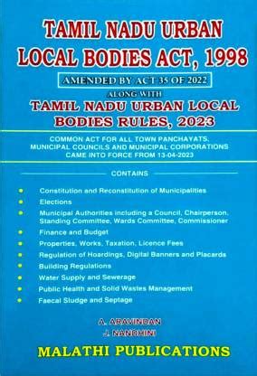 Tamil Nadu Urban Local Bodies Act, 1998 | Amended By Act 35 Of 2022 ...