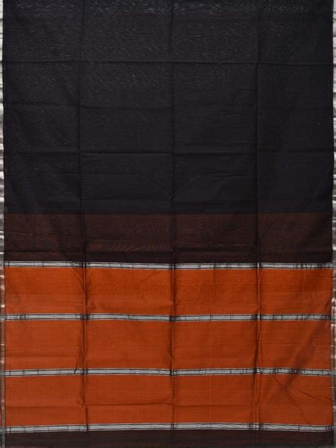 Black and Rust Maheshwari Cotton Silk Handloom Plain Saree with Small ...